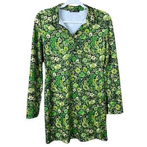 Zara Retro Mod Floral Print Long Sleeve Mini Shirt Dress Green Size Small